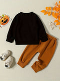 Buy 1 Get 1 Free, 2 Pcs Adorable Toddler Baby Boy Halloween Outfits - Long Sleeve Letter Print Sweatshirt and Casual Pants Set for Fall Winter - Soft, Comfortable, and Cozy Clothes for Little Ones