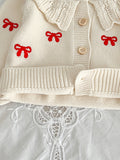 Adorable Baby Girl's Ruffled Knit Cardigan Top - Soft, Breathable, and Stylish with Cute Bow Pattern Embroidery - Perfect for Casual Daily Wear and Special Occasions