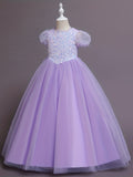 Girls Princess Dress - Exquisite Formal Design with Sparkling Sequins, Fluffy Puff Sleeves, and Fit-and-Flare Silhouette - Perfect for Little Princesses, Birthday Celebrations, and Show-Stopping Piano Performances