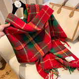 Cozy Vintage-Inspired Plaid Scarf for Women - Soft Imitation Cashmere, Warm & Windproof Knit Shawl for Autumn/Winter