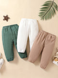 3pcs Super Soft Comfy 100% Cotton Muslin Pants Set - Elastic Waist, Breathable, Gentle on Skin, Casual Wear for Baby Boys and Girls - Perfect for All Seasons