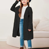 Chic & Cozy Girls' Long Knit Cardigan - Durable, Easy-Care & High-Stretch Fabric, Perfect for Spring/Fall, Versatile Casual Style