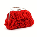 Floral Elegance Clutch - Metal Kiss Lock Handle - Roomy Interior - Perfect for Special Occasions