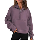 Lu-43 Autumn Winter Yoga Suit Scuba Hoodie Half Zip Women's Sports Sweater Loose Gym Jacket Fitness Short Plush Coat Sweatshirtmm