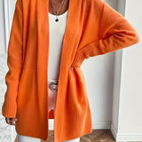 Chic Long Sleeve Knit Cardigan - Cozy Pockets & Open Front - Versatile for Casual Wear, Women's Apparel