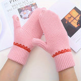 Stylish Short Thickened Knit Mittens Simple Solid Color Leak Finger Touchscreen Gloves Autumn Winter Coldproof Windproof Riding Gloves