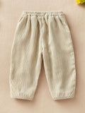 Baby Boys, 100% Pure Cotton, All-match Corduroy Pants, Autumn And Winter Stylish Cotton Patched Casual Carrot Shape Pants