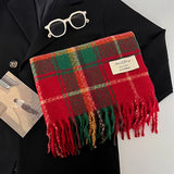 Cozy Vintage-Inspired Plaid Scarf for Women - Soft Imitation Cashmere, Warm & Windproof Knit Shawl for Autumn/Winter