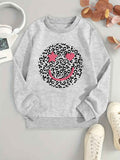 All-Season Geometric Leopard Print Casual Sweatshirt - Stretchy, Durable Crew Neck Top for Daily Comfort