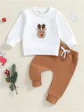 Cozy Cotton Blend Boys' Christmas Reindeer Embroidered Sweatshirt & Pants Set - Casual Long Sleeve Outfit for Youngsters, Perfect Holiday Gift, Perfect for Outdoor