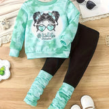 2-Piece Cartoon Cat Pattern Crew Neck Long Sleeve Sweatshirt Pullover Set with Joggers - Soft, Comfy, and Cozy for Girls' Casual Wear - Perfect for Sports and Outdoor Activities