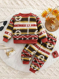 Youngsters's Christmas Fashion Thickened Warm Print Suit Youngsters's New Style Two-piece Set