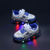 Vibrant DinoKicks Low-Top Sneakers - Breathable, Shock-Absorbing, LED Light Accents, Casual Sport Shoes for Boys, All-Season Wear, Comfortable Fit