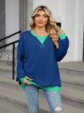 Women Autumn And Winter Solid Color Round Neck Loose Sweatshirt Sweatshirt, Block Color