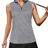 Stylish Sleeveless V Neck Polo Shirt for Women - Breathable, Moisture-Wicking, Quick-Drying, Athletic Fit, Zip Collar, Ideal for Golf, Tennis, Workout, Summer Outfit, and Casual Wear - Perfect for Active Ladies