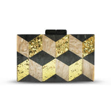 LoveFery - New Women's Bag Vintage Sequins Acrylic Dinner Bag Geometric Checker Splicing Handbag Dress Bag