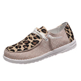 Women's Leopard Print Loafers, Colorblock Lace Up Flat Canvas Shoes, Casual Slip On Shoes