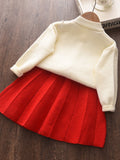 Girls Knit Cardigan Sweater & Pleated Skirts Set Baby Kids Clothes For Spring Fall