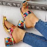 lovefery - Colour Casual Patchwork Round Out Door Wedges Shoes