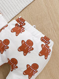 Baby Toddler Christmas Cute Gingerbread Cartoon Print Casual Outfits - 2pcs Sweatshirt Trousers Set