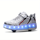 Bright LED Roller Shoes for Boys - Fashionable & Fun, Dual-Wheel Skate Sneakers for All Seasons Outdoor Adventure