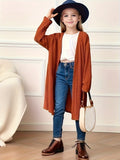 Chic & Cozy Girls' Long Knit Cardigan - Durable, Easy-Care & High-Stretch Fabric, Perfect for Spring/Fall, Versatile Casual Style