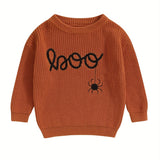 Adorable 0-3 Years Infant Halloween Sweater - Soft Long Sleeve Pullover with Pumpkin, Ghost, Spider Embroidery - Fall Season Letter Printed Tops for Baby Girls and Boys