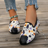 lovefery - Halloween Cream White Casual Patchwork Printing Round Comfortable Flats Shoes