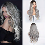 28-Inch Long Curly Gray Gradient Wig for Women - Soft, Bouncy, and Natural-Looking Synthetic Hair - Elastic Net Cap, Elegant Style, Suitable for Daily Wear and Role-Playing