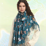 Playful Dog Breed Print Scarf - Cozy Tasseled Shawl for Autumn & Winter - Soft Accessory for Outfit Enhancement