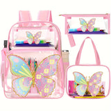 3 Pcs Pink Clear Backpack Stadium Approved Backpack Clear School Backpack with Lunch Bag for Girls Boys