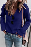 V-Neck Long Sleeve Solid Knit Sweater