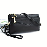 Multi Zipper Clutch Purse For Women, Solid Color Crossbody Bag, Fashion Handbags With Wristlet Wallet