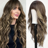 Long Curly Wavy Wig With Bangs Synthetic Wig Beginners Friendly Heat Resistant Elegant For Daily Use Wigs For Women