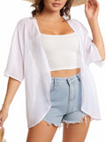 Plus Size V-Neck Batwing Blouse - Semi-Sheer, Three Quarter Sleeve, Casual Shirting for Weekend - Polyester, Regular Fit, Middle East Style