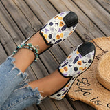 lovefery - Halloween Cream White Casual Patchwork Printing Round Comfortable Flats Shoes