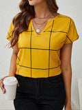 Elegant Plaid V-Neck Blouse for Women - Chic, Comfortable & Versatile, Perfect for Spring/Summer/Fall