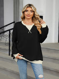 Women Autumn And Winter Solid Color Round Neck Loose Sweatshirt Sweatshirt, Block Color