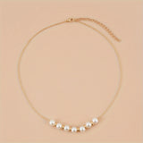 1pc Minimalist Elegant Style 18k Gold Plated Chain Faux Pearl Small Round Beaded Pendant Necklace Jewelry Women's Necklace