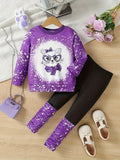 2-Piece Cartoon Cat Pattern Crew Neck Long Sleeve Sweatshirt Pullover Set with Joggers - Soft, Comfy, and Cozy for Girls' Casual Wear - Perfect for Sports and Outdoor Activities