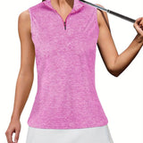 Stylish Sleeveless V Neck Polo Shirt for Women - Breathable, Moisture-Wicking, Quick-Drying, Athletic Fit, Zip Collar, Ideal for Golf, Tennis, Workout, Summer Outfit, and Casual Wear - Perfect for Active Ladies