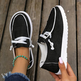 Womens Fashion Flat Canvas Loafers - Round Toe Lace Up Slip-On Sneakers - Flexible, Comfortable & Trendy Casual Shoes for Everyday Style