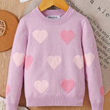 Girls Warm & Casual Long Sleeve Hearts Pattern Knit Cotton Sweater For Spring & Fall