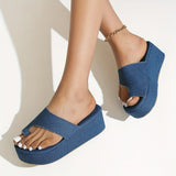 lovefery - Blue Casual Patchwork Solid Color Round Comfortable Wedges Shoes