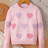 Girls Warm & Casual Long Sleeve Hearts Pattern Knit Cotton Sweater For Spring & Fall