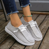 Womens Fashion Flat Canvas Loafers - Round Toe Lace Up Slip-On Sneakers - Flexible, Comfortable & Trendy Casual Shoes for Everyday Style