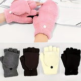 Solid Color Flip Warm Gloves Half Finger Stretchy Gloves Hand Wrist Warmer Fingerless Winter Short Gloves