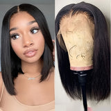 Straight Bob Wig Human Hair 13x4 HD Transparent Lace Front Wigs Human Hair 12 Inch 150% Short Bob Wigs for Women Glueless Bob Lace Front Wigs Human Hair Pre Plucked Natural Color