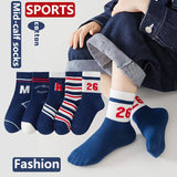 10 Pairs Of Boy's Trendy Street Style Pattern Crew Socks, Comfy Breathable Casual Soft Elastic Socks For Kid's Outdoor Activities