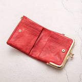 Women's Short Wallet, Vintage Clutch Coin Purse With Kuss-Lock, bifold Multifunctional Purse